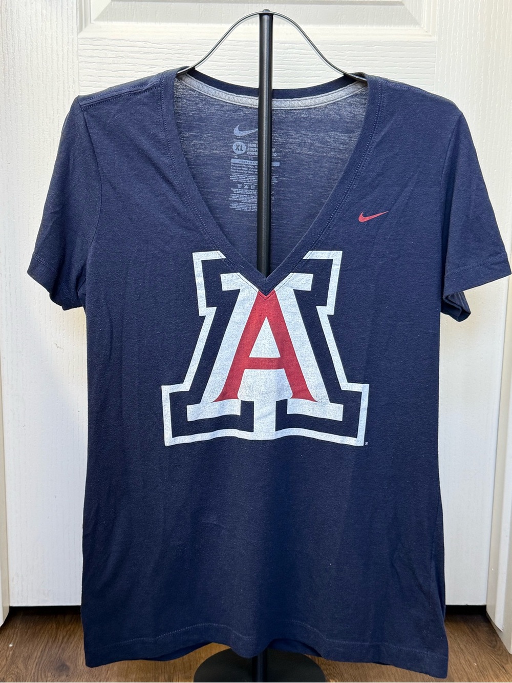 Nike Navy V-Neck Tee with Red and White University of Arizona A Logo